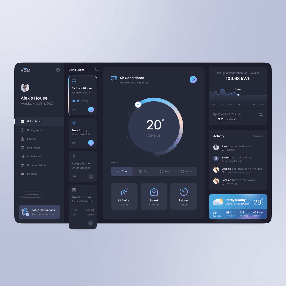HOM Smart Home App Dark Tablet